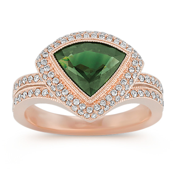 Trillion Green Sapphire and Round Diamond Ring in 14k Rose Gold Trillion Green Sapphire and Round Diamond Ring in 14k Rose Gold