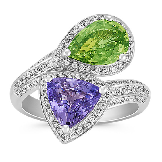 Trillion Lavender Sapphire and Pear Shaped Green Sapphire Ring Trillion Lavender Sapphire and Pear Shaped Green Sapphire Ring