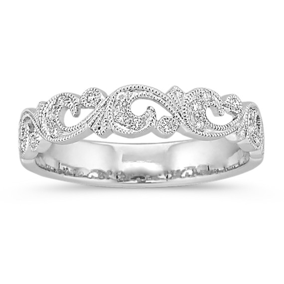 Vined Vintage Diamond Platinum Wedding Band with Pavé-Setting Vined Vintage Diamond Platinum Wedding Band with Pavé-Setting