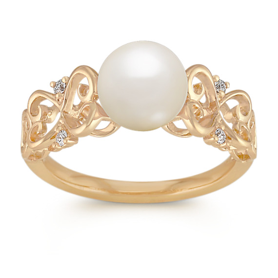 Vintage 7.5mm Cultured Akoya Pearl and Diamond Ring Vintage 7.5mm Cultured Akoya Pearl and Diamond Ring