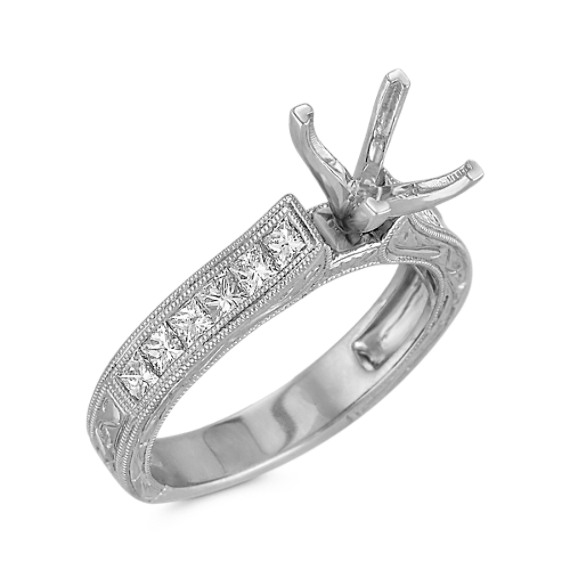 Vintage Cathedral Princess Cut Diamond Engagement Ring with Channel ...