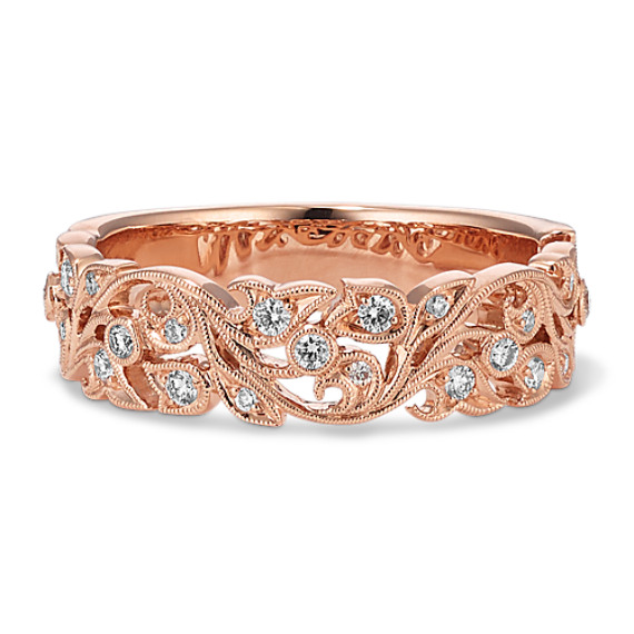 Vintage Diamond Wedding Band with Pavé Setting in Rose Gold Vintage Diamond Wedding Band with Pavé Setting in Rose Gold