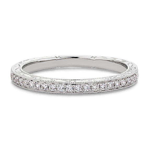 Vintage Engraved Diamond Wedding Band with Pavé Setting Vintage Engraved Diamond Wedding Band with Pavé Setting