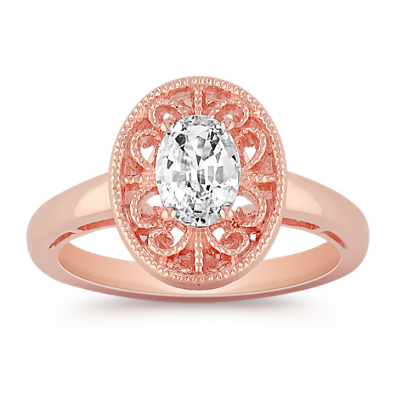 Vintage Oval White Sapphire and Rose Gold Ring Vintage Oval White Sapphire and Rose Gold Ring