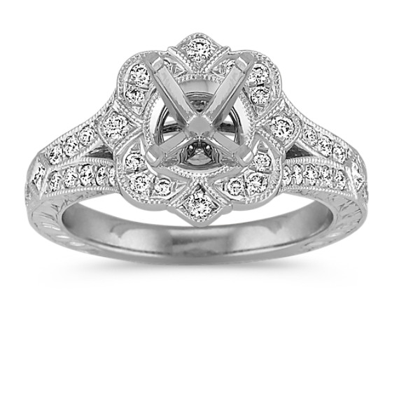 Vintage Princess Cut and Round Diamond Engagement Ring with PavÃ© ...