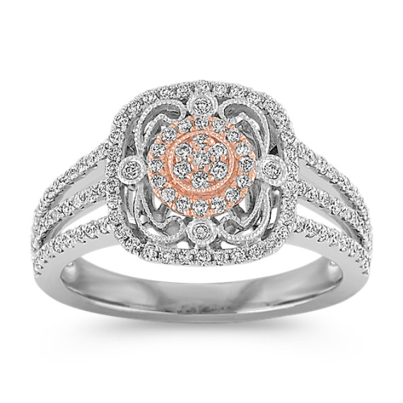 Vintage Round Diamond Fashion Ring in White and Rose Gold Vintage Round Diamond Fashion Ring in White and Rose Gold