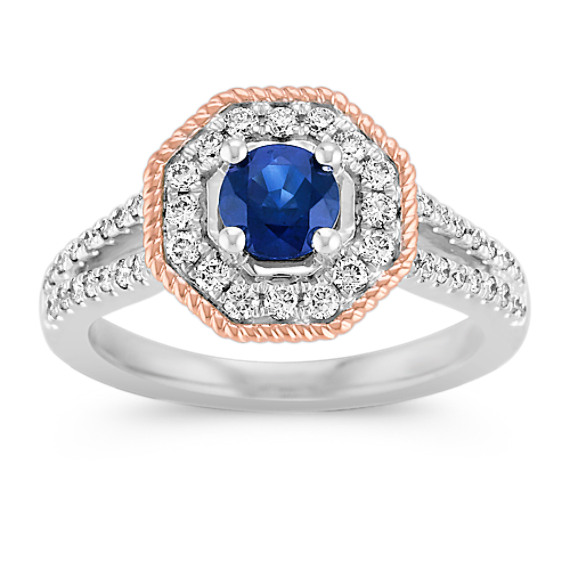 Vintage Sapphire and Diamond Ring in 14k White and Rose Gold Vintage Sapphire and Diamond Ring in 14k White and Rose Gold