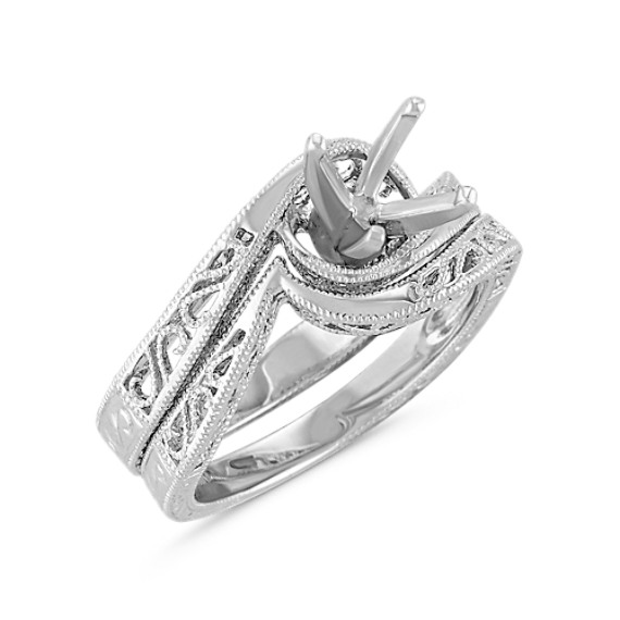 Vintage Swirl 14k White Gold Wedding Set (Unmounted)