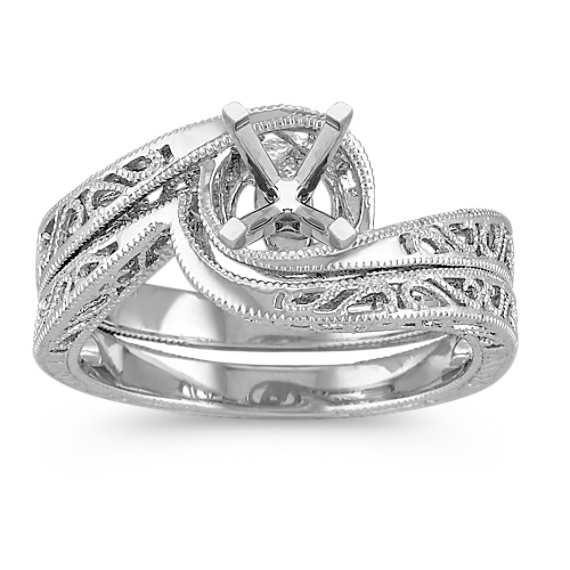 Vintage Swirl 14k White Gold Wedding Set (Unmounted)