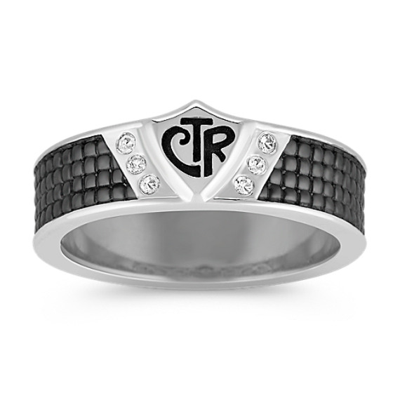 White Sapphire, Black Rhodium, and Sterling Silver CTR Ring (7mm) White Sapphire, Black Rhodium, and Sterling Silver CTR Ring (7mm)