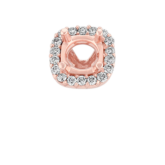 Diamond Halo Head in Rose Gold to Hold .75 ct. Cushion Cut Stone Diamond Halo Head in Rose Gold to Hold .75 ct. Cushion Cut Stone