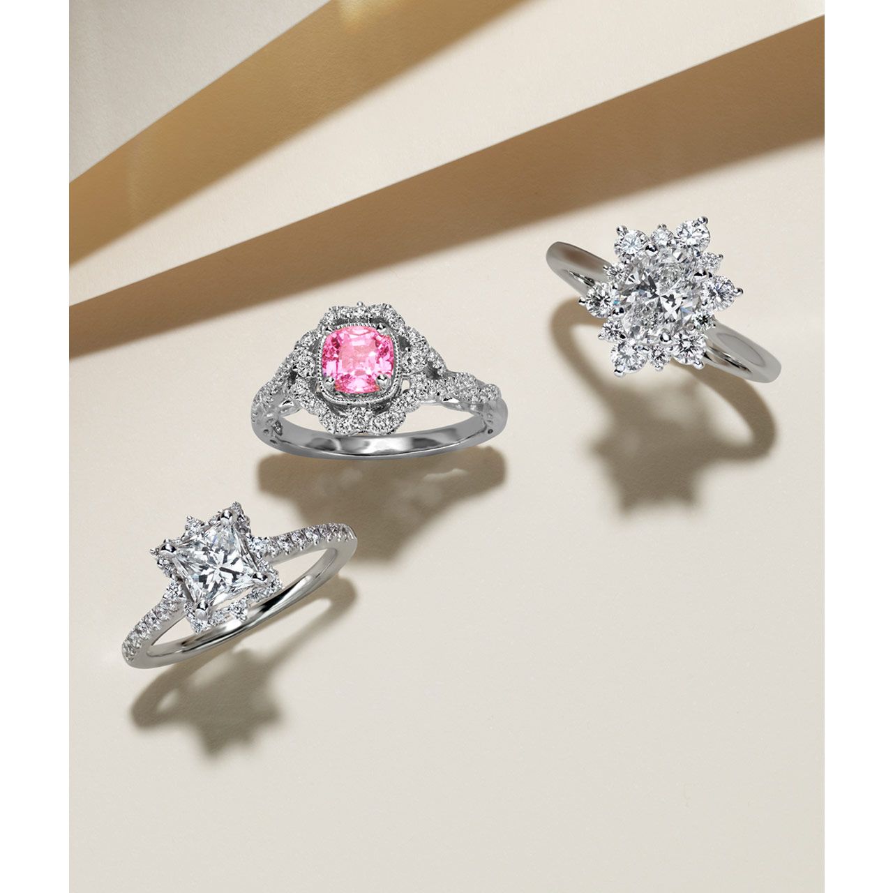 Top View of Three Engagement Rings