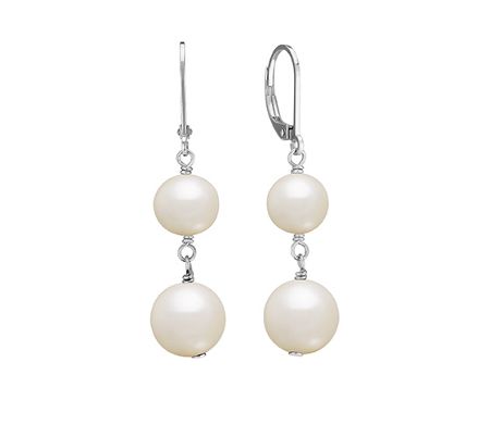 A pair of 8mm cultured freshwater pearl dangle earrings