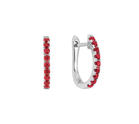 A pair of round ruby hoop earrings