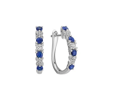A pair of traditional blue sapphire and diamond hoop earrings