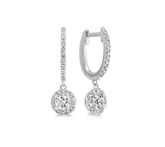 A pair of diamond drop earrings