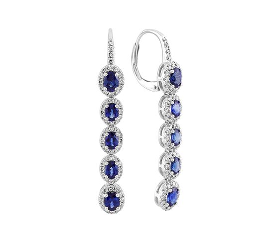 A pair of traditional blue sapphire and diamond dangle earrings