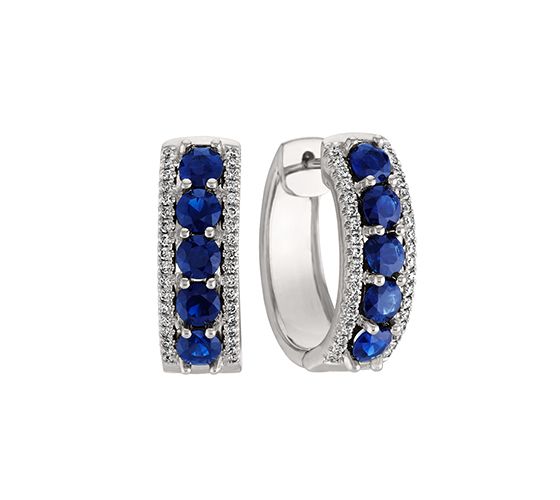 A pair of traditional blue sapphire and diamond earrings