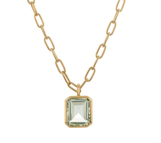 A green quartz link pendant in vermeil