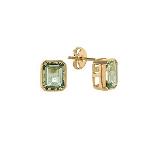 A pair of octagon green quartz stud earrings in vermeil