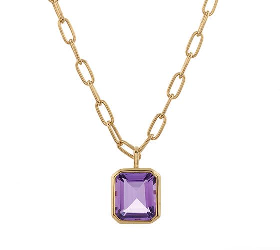 A purple amethyst link pendant in vermeil