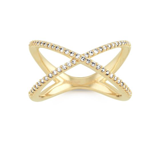 A pave-set diamond criss-cross ring