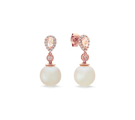 Morganite and Pearl Dangle Earrings