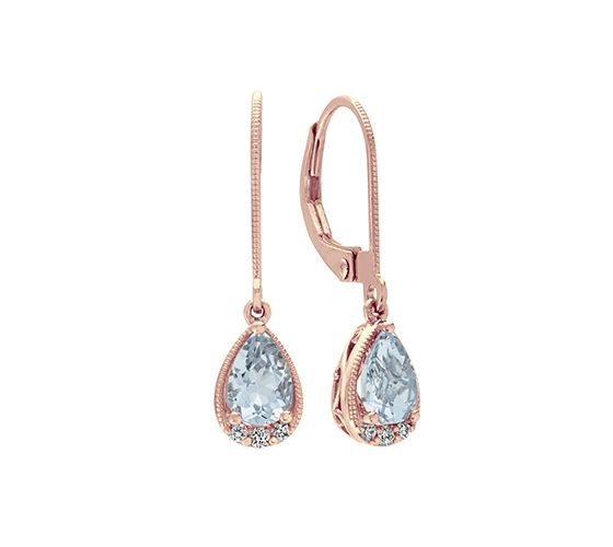Rose gold and pear shaped aquamarine dangle earrings