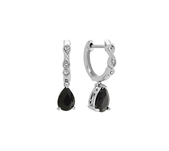 Black sapphire hoop dangle earrings