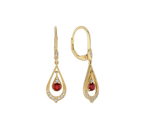 A pair of ruby and diamond earrings