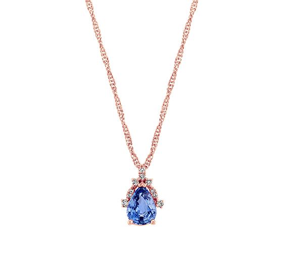 A rose gold kentucky blue sapphire and diamond pendant