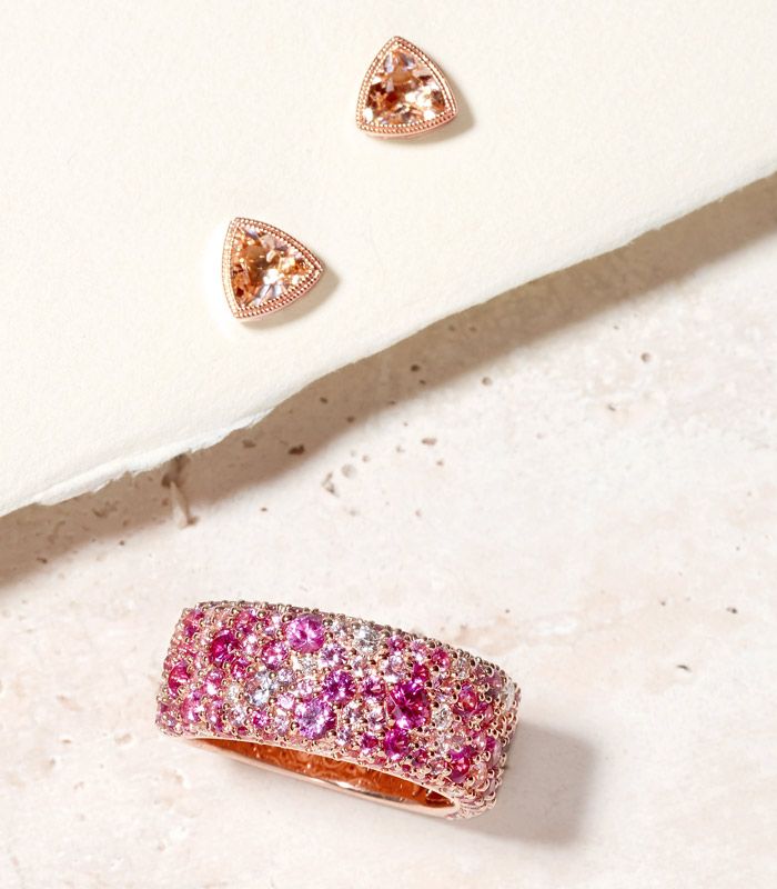 A pink fashion ring and morganite fashion stud earrings