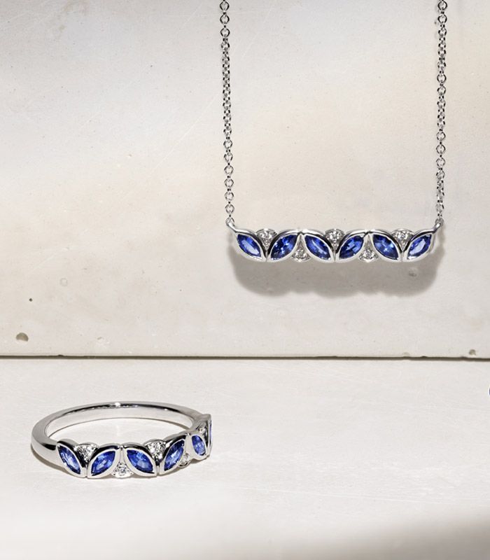 A sapphire fashion necklace and matching fashion ring