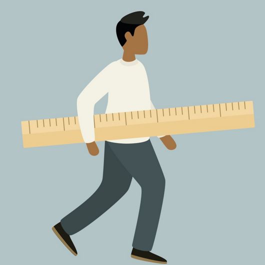 An illustration of a man carrying a giant ruler