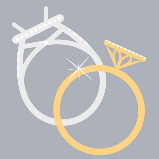 An illustration of two engagement rings of different styles