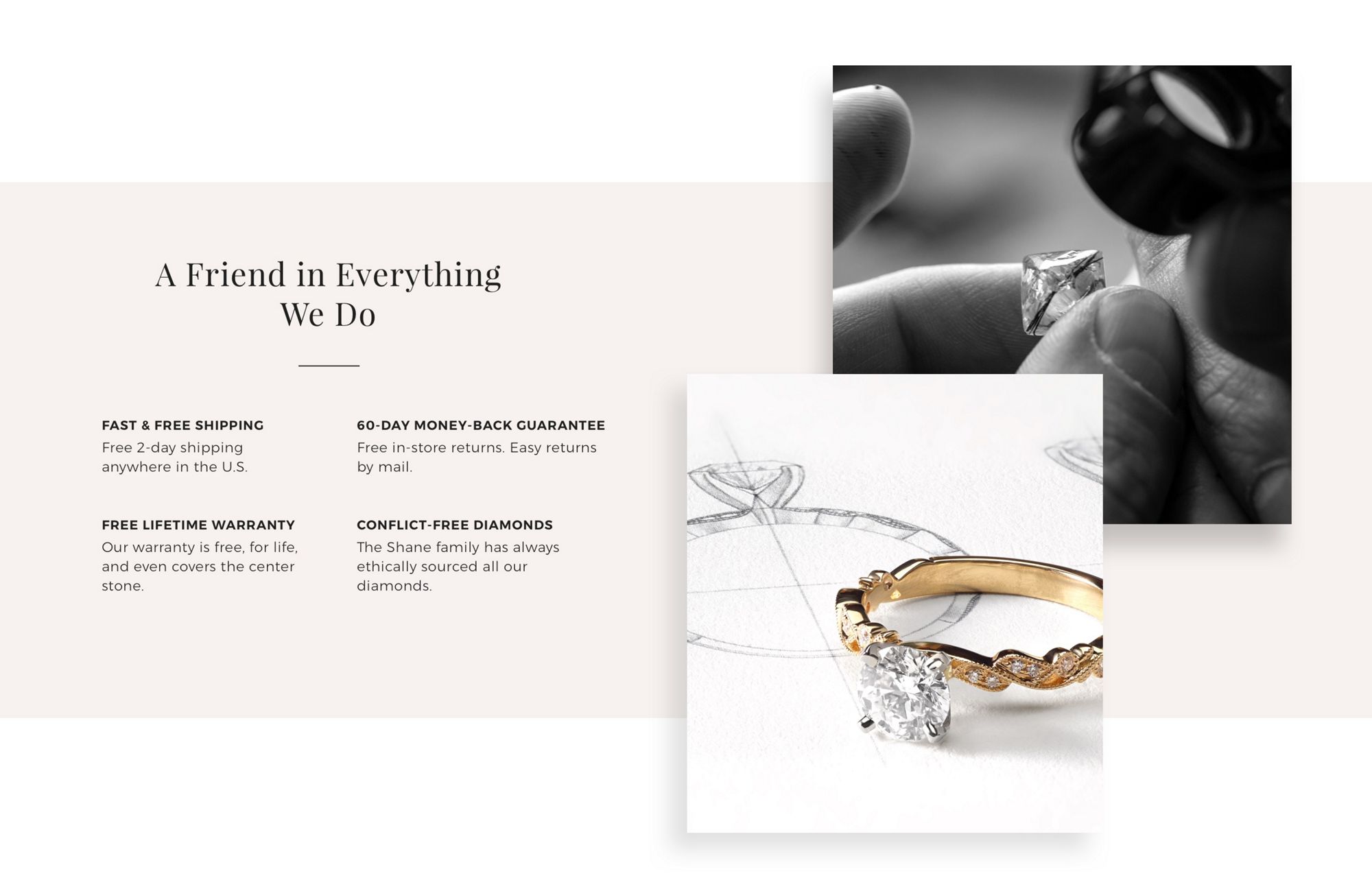 Desktop image of a jeweler looking at a rough cut diamond and an engagement ring