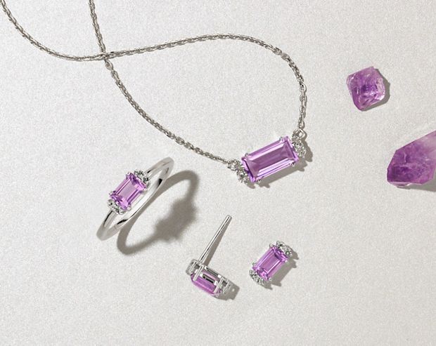 A collection of amethyst jewelry