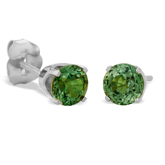 Round Green Natural Sapphires in White Gold