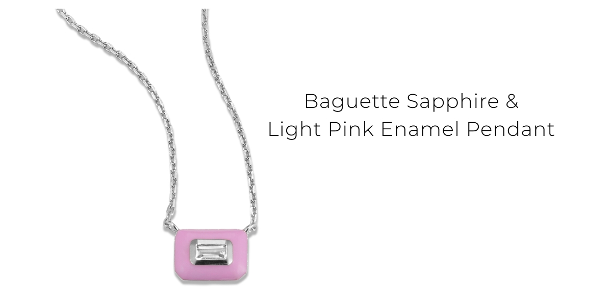 Baguette Sapphire & Light Pink Enamel Pendant >