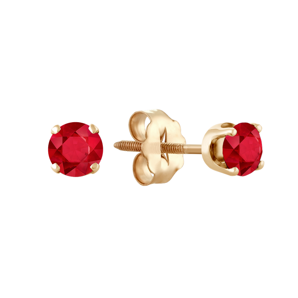 Natural Ruby Studs in Yellow Gold
