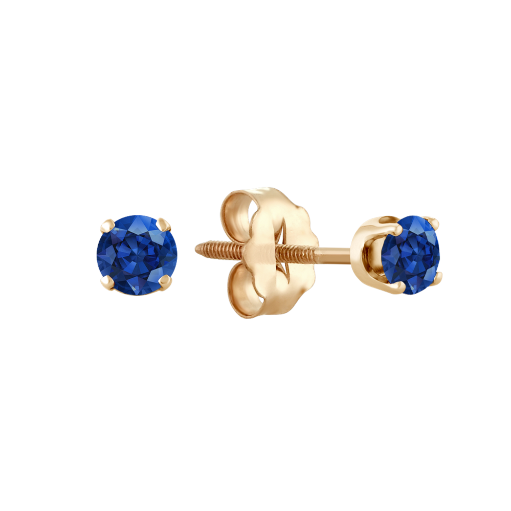 Traditional Blue Natural Sapphire Studs in Yellow Gold