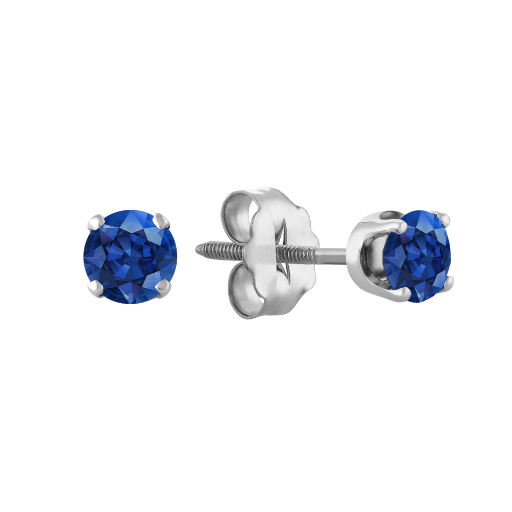 Traditional Blue Natural Sapphire Studs in White Gold