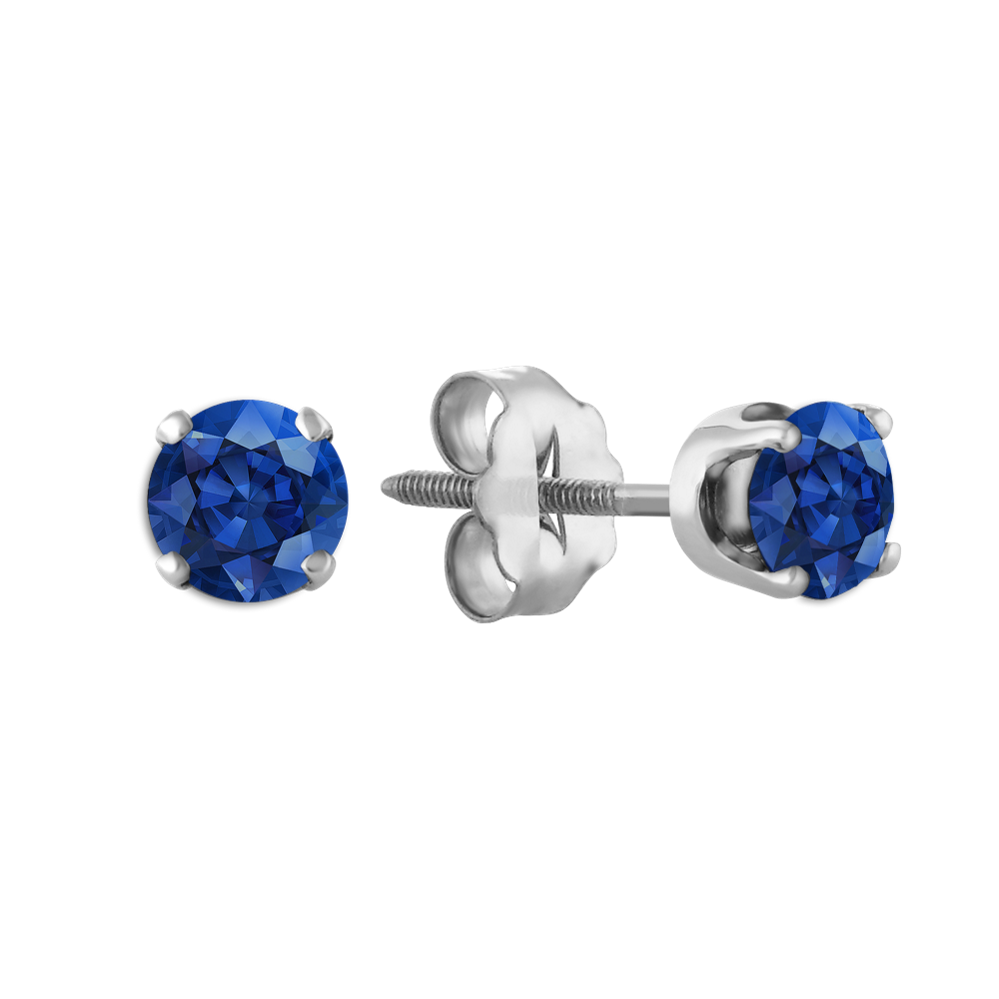 Traditional Blue Natural Sapphire Studs in White Gold