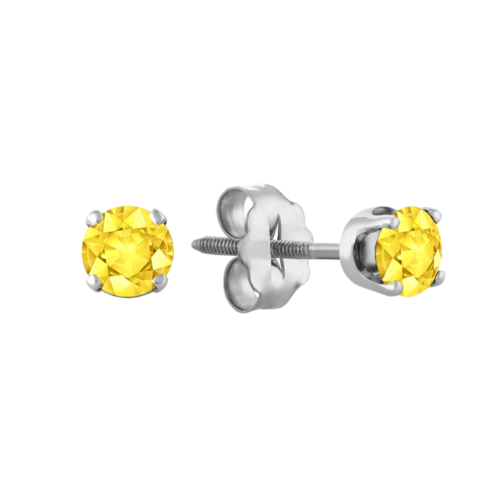 Yellow Natural Sapphire Studs in White Gold