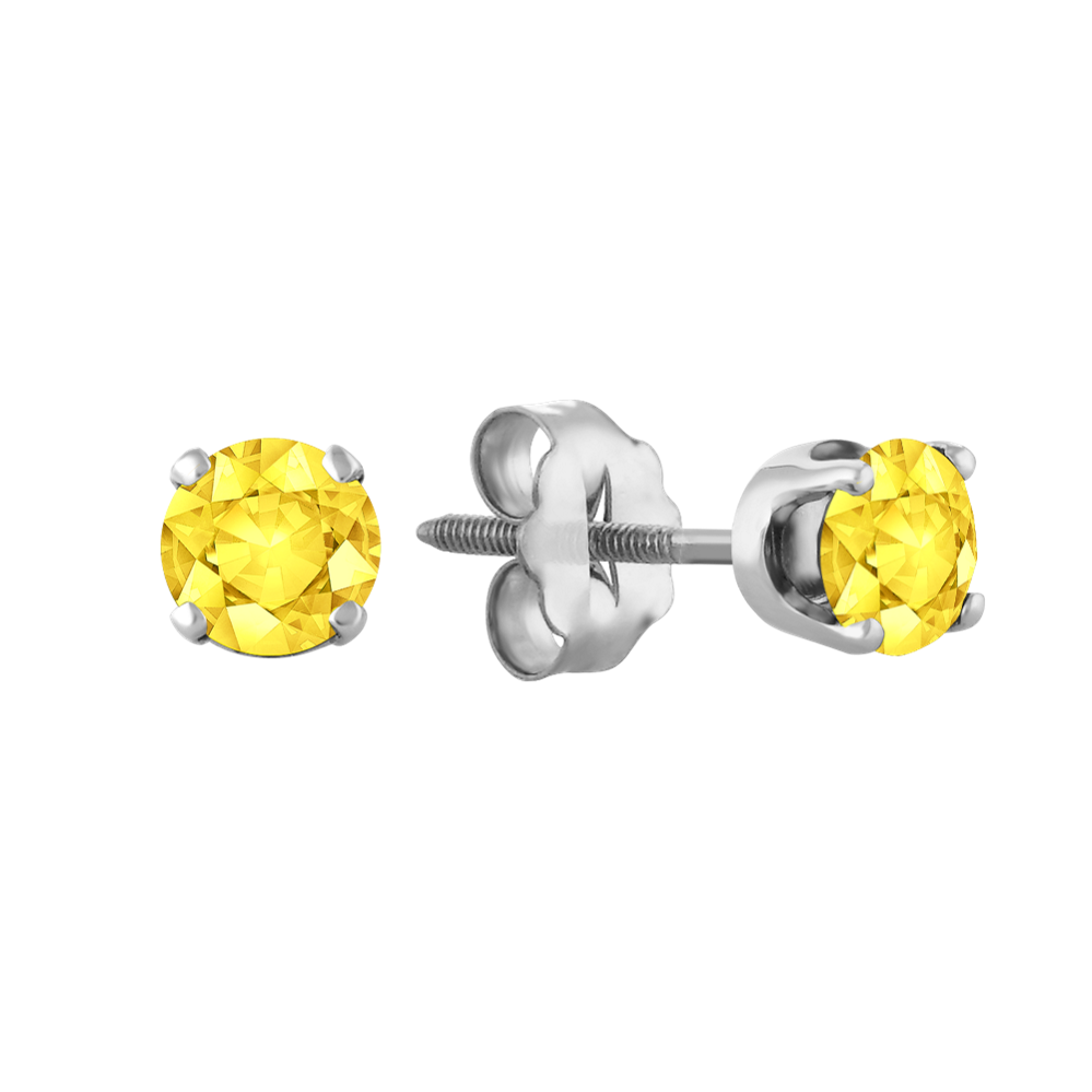 Yellow Natural Sapphire Studs in White Gold