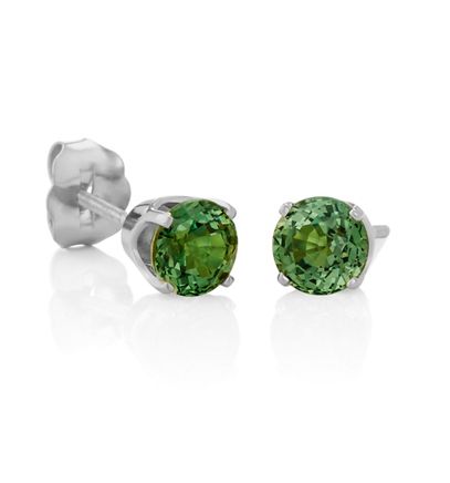 Round Green Natural Sapphires in White Gold