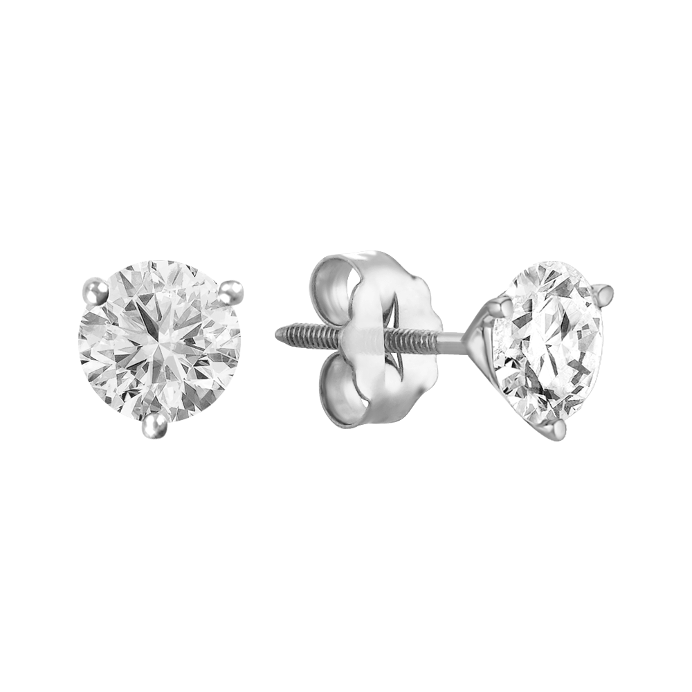 Round Natural Diamond Stud Earrings in White Gold