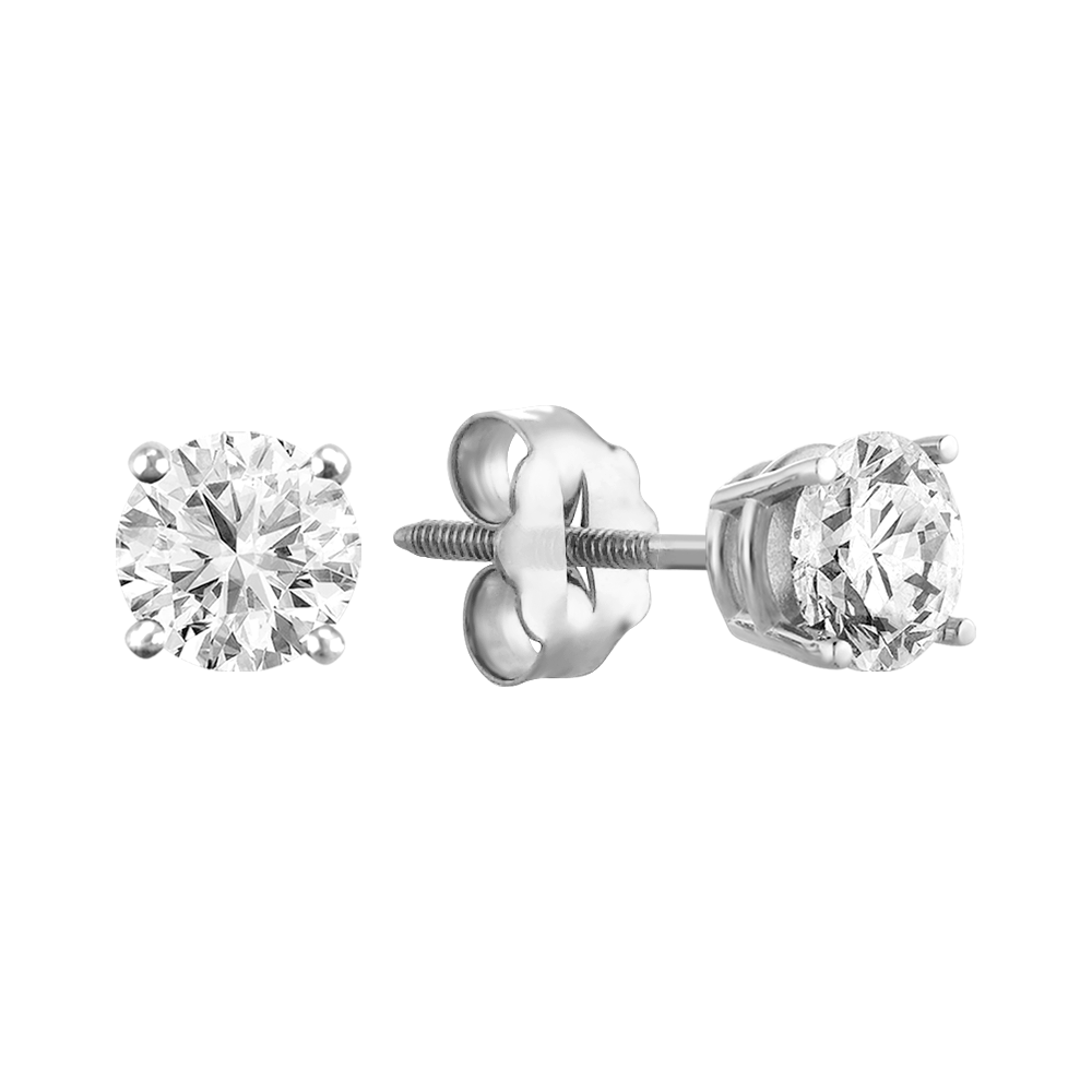 Round Natural Diamond Stud Earrings in White Gold