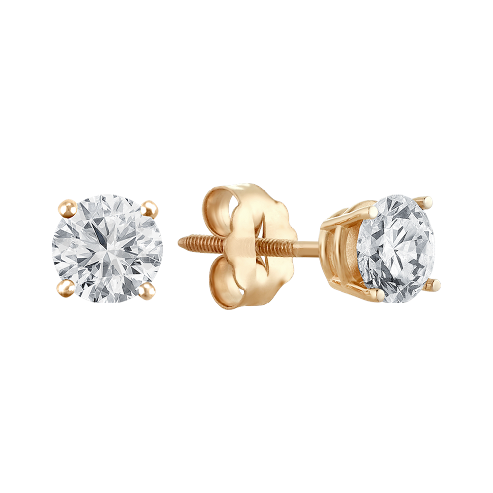 Round Natural Diamond Stud Earrings in Yellow Gold