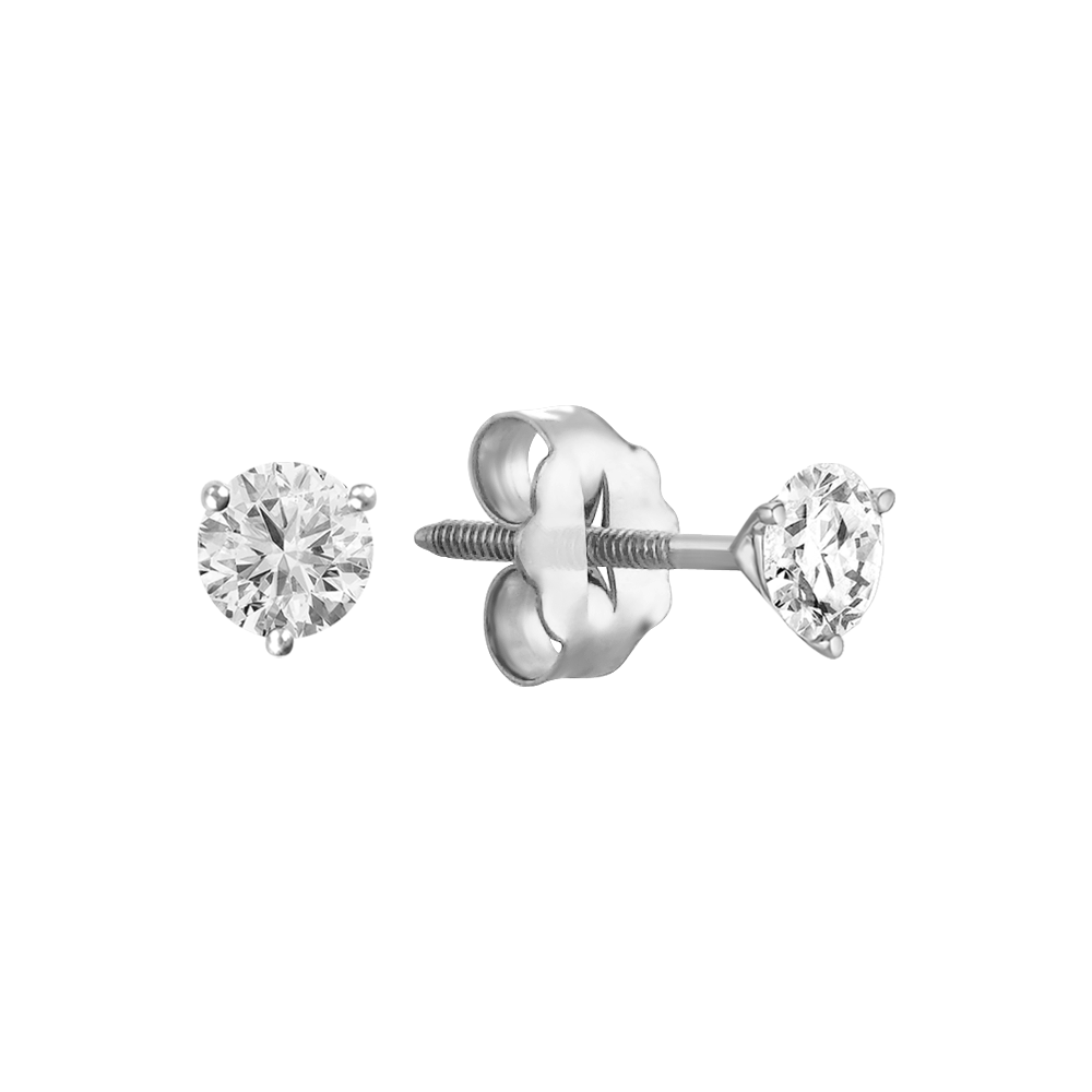 Round Natural Diamond Stud Earrings in White Gold